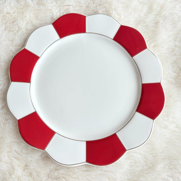 Grace Josephine Porcelain Holiday Red Gold White Peppermint Dinner Plates 4 - Picture 1 of 5